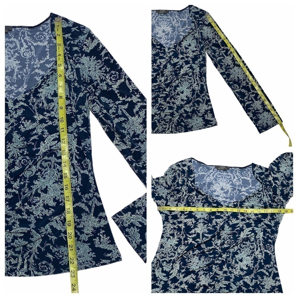 MAXIME Navy Blue Floral Long Sleeve Top Size Large - Picture 12 of 13